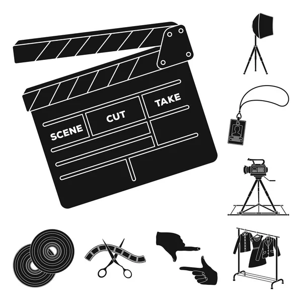 Faire un film icônes noires dans la collection set pour le design. Attributs et équipement vectoriel symbole stock web illustration . — Image vectorielle