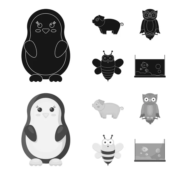 Gerçekçi olmayan bir siyah, set koleksiyonu tasarım için monochrom hayvan simgeler. Oyuncak hayvanlar sembol stok web illüstrasyon vektör. — Stok Vektör