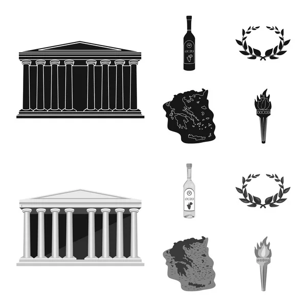 Grèce, pays, tradition, point de repère. Grèce ensemble icônes de la collection en noir, symbole vectoriel de style monochrome illustration web . — Image vectorielle