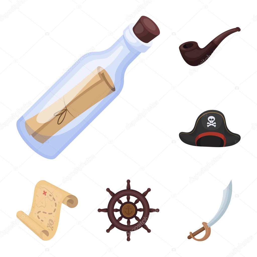 Pirate, sea robber cartoon icons in set collection for design. Treasures, attributes vector symbol stock web illustration.