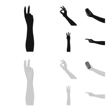 İşaret dili siyah, set koleksiyonu tasarım için monochrom simgeler. Duygusal iletişim vektör simge stok web illüstrasyon parçası.