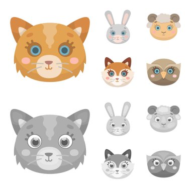 Kedi, tavşan, tilki, koyun. Hayvan namlu toplama simgeler çizgi film, tek renkli stil vektör simge stok çizim web ayarla..