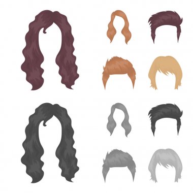 Bıyık ve sakal, saç çizgi film, tek renkli simgeler set koleksiyonu tasarım için. Şık saç kesimi vektör simge stok web çizimi.