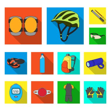Bisiklet kıyafeti set koleksiyonu tasarım için düz simgeler. Bisiklet ve araç vektör simge stok web çizim.