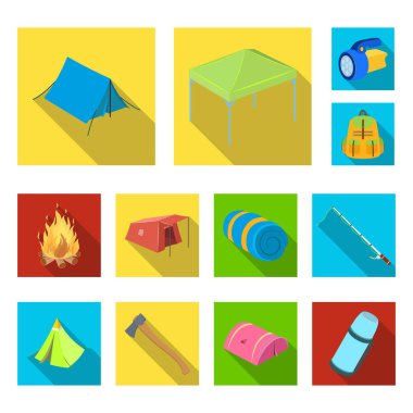 Çadır çeşitleri set koleksiyonu tasarım için simgeleri düz. Resimde web geçici barınak ve vektör simge stok konut.