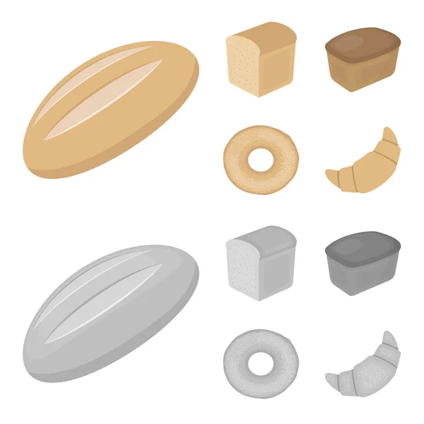 Pan cortado, rosquilla, rectangular oscuro, medio pan. Conjunto de iconos de la colección de pan en la historieta, el estilo monocromo vector símbolo stock ilustración web . — Vector de stock