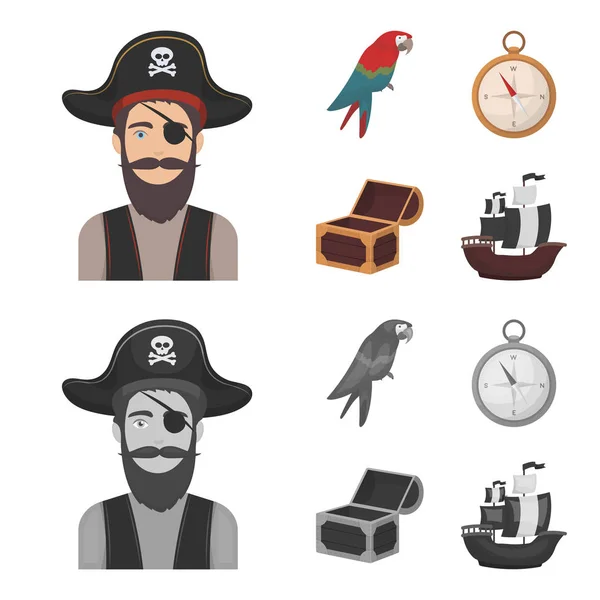 Pirata, bandido, sombrero, vendaje .Pirates conjunto de iconos de la colección en la historieta, el estilo monocromo vector símbolo stock illustration web . — Vector de stock