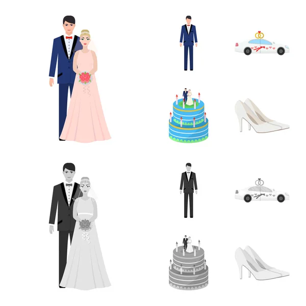 Wedding and Attributes cartoon ,flat,outline,black icons in set collection for design.Newlyweds and Accessories vector symbol stock web illustration. — Stock Vector