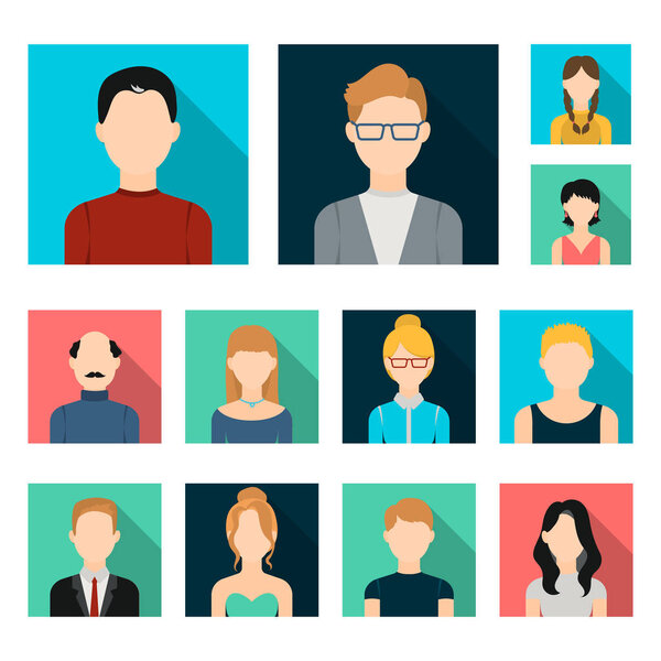 Avatar and face flat icons in set collection for design. A persons appearance vector symbol stock web illustration.