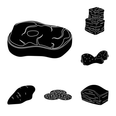 Set koleksiyonu tasarım için farklı et siyah simgeler. Et ürün vektör simge stok web çizimi.