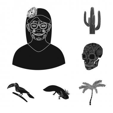 Set koleksiyonu tasarım için ülke Meksika siyah simgeler. Meksika ve dönüm noktası sembol stok web illüstrasyon vektör.