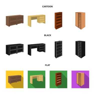 İle mezzanines ile raf ayna, dolap, dolap. Yatak Odası Mobilya toplama simgeler çizgi film, siyah, düz stil vektör simge stok çizim web içinde ayarla..