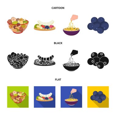 Çeşitli fındık, meyve ve diğer gıda. Yiyecek toplama simgeler çizgi film, siyah, düz stil vektör simge stok çizim web içinde ayarla..