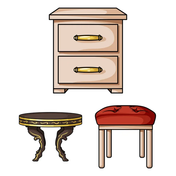 Iconos de dibujos animados de muebles e interiores en la colección de conjuntos para el diseño.Home muebles vector símbolo stock web ilustración . — Archivo Imágenes Vectoriales