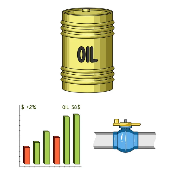 石油工业的卡通图标集集为设计。设备与采油媒介符号股票网站插图. — 图库矢量图片