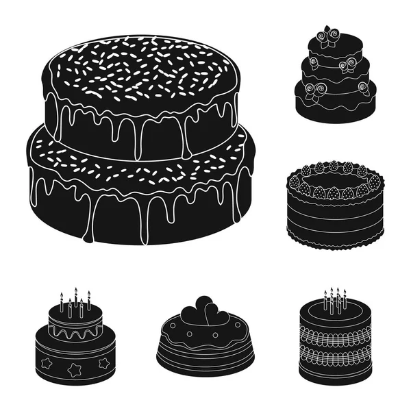 Iconos de pastel y postre negro en la colección de conjuntos para el diseño. Pastel de vacaciones vector símbolo stock web ilustración . — Vector de stock