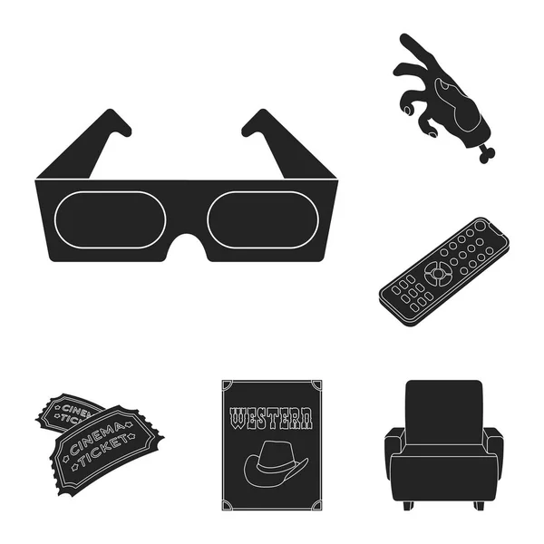 Films en de cinema zwarte pictogrammen in set collectie voor design. Films en kenmerken vectorillustratie symbool voorraad web. — Stockvector