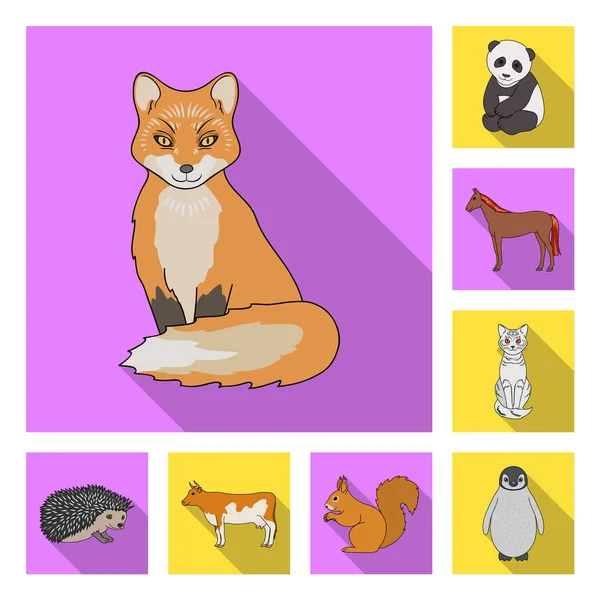 Reális állatok ikonok beállítása gyűjtemény a tervező lakás. Vad és belföldi állatok vector szimbólum állomány honlap illusztráció. — Stock Vector