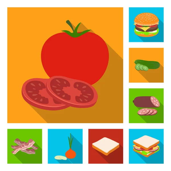 Burger and ingredients flat icons in set collection for design. Burger cooking vector symbol stock web illustration. — Stock Vector