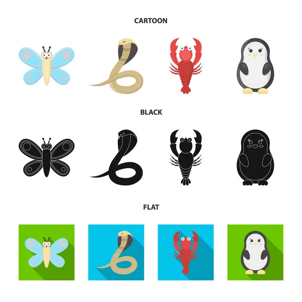 Μια εξωπραγματική καρτούν, μαύρο, επίπεδη ζώων εικονίδια στο σύνολο συλλογής για το σχεδιασμό. Ζωάκια διανυσματικά εικονογράφηση σύμβολο μετοχής web. — Διανυσματικό Αρχείο