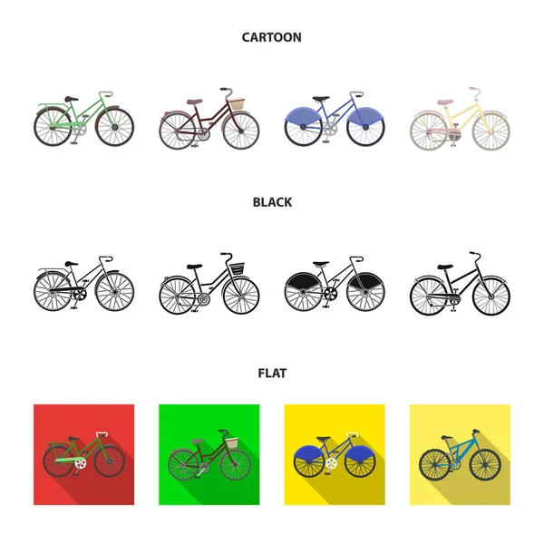 Sportfahrrad und andere Typen. Verschiedene Fahrräder setzen Sammlungssymbole in Cartoon, schwarz, flacher Stil Vektor Symbol Stock Illustration Web. — Stockvektor
