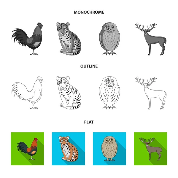 Cachorro, roedor, conejo y otras especies de animales.Los animales establecen iconos de la colección en plano, contorno, estilo monocromo vector símbolo stock ilustración web . — Vector de stock