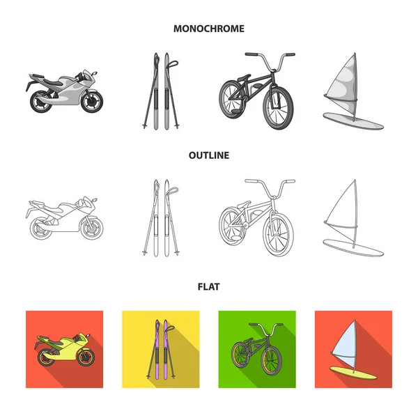 Hang glider, parachute, racing car, water scooter.Extreme sport set icon collection icons in flat, outline, monochrome style vector symbol stock illustration web . — стоковый вектор