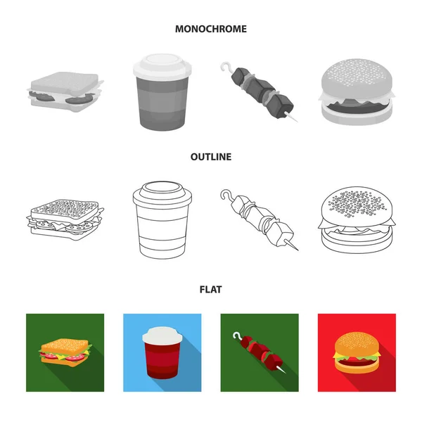 Czekolada, makaron, bryłki, sos. Fast food zestaw kolekcji ikon w płaskim, konspekt, www ilustracji symbol wektor styl monochromatyczny. — Wektor stockowy