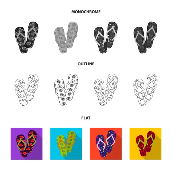 Tongs plates, contour, icônes monochromes dans la collection set pour le design. Chaussures de plage symbole vectoriel stock illustration web . — Image vectorielle