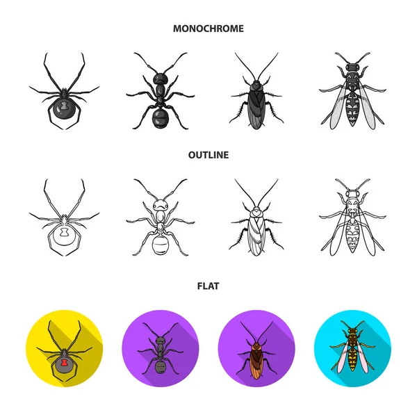 Spider, ant, wasp, bee .Insects set collection icons in flat,outline,monochrome style vector symbol stock illustration web. — Stock Vector