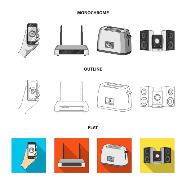 Electrodomésticos y equipos planos, contorno, iconos monocromáticos en la colección de conjuntos para design.Modern electrodomésticos vector símbolo stock web ilustración . — Vector de stock