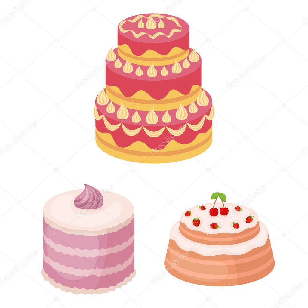 Cake and dessert cartoon icons in set collection for design. Holiday cake vector symbol stock web illustration.