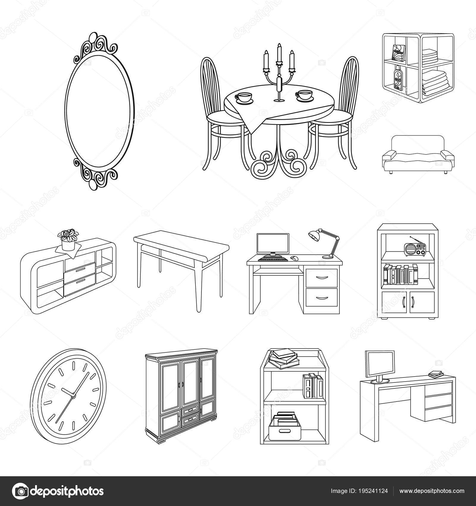 Furniture And Interior Outline Icons In Set Collection For Design