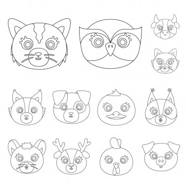 Ağızlıklar hayvanların set koleksiyonu tasarım için simgeleri anahat. Yerli ve vahşi hayvanlar sembol stok web illüstrasyon vektör.