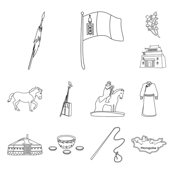 Pays Mongolie contour icônes en set collection pour design.Territory et symbole vectoriel emblème stock illustration web . — Image vectorielle