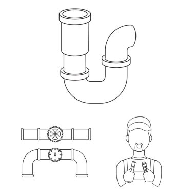 Sıhhi tesisat, set koleksiyonu tasarım için anahat simgelerini uydurma. Cihazlar ve sembol stok web illüstrasyon vektör.