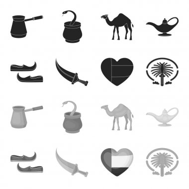 Doğu ayakkabı, hançer, emirates, kalbinde Palm Jumeirah.Arab Emirlikleri ayarla koleksiyon simgeler siyah, tek renkli stil vektör simge stok çizim web içinde.