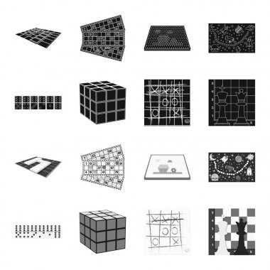 Set koleksiyonu tasarım için masa oyunu siyah, tek renkli simgeler. Oyun ve eğlence sembol stok web illüstrasyon vektör.