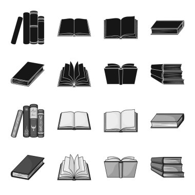 Çeşitli kitaplar. Kitap toplama simgeler siyah, tek renkli stil vektör simge stok çizim web içinde ayarla..