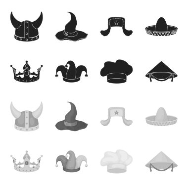 Taç, şakacı kapağı, aşçı, koni. Şapka toplama simgeler siyah, tek renkli stil vektör simge stok çizim web içinde ayarla..