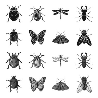 Yıkan, parazit, doğa, kelebek. Böcekler toplama simgeler siyah, tek renkli stil vektör simge stok çizim web içinde ayarla..