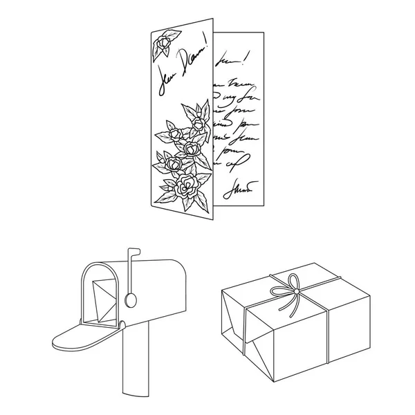 Poczty i listonosz konturu ikony w kolekcja zestaw do projektowania. Poczta i sprzęt symbol web czas ilustracja wektorowa. — Wektor stockowy