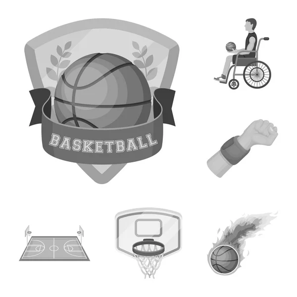 Basket och attribut svartvita ikoner i set insamling för design. Basketspelare och utrustning vektor symbol lager web illustration. — Stock vektor