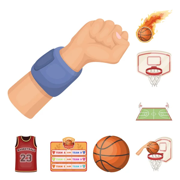 Basquete e atributos ícones de desenhos animados na coleção de conjuntos para design.Basketball jogador e equipamento símbolo vetorial ilustração web estoque . — Vetor de Stock