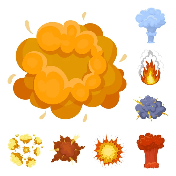 Diferentes explosões ícones de desenhos animados na coleção de conjuntos para design.Flash e símbolo de vetor de chama ilustração web estoque . —  Vetores de Stock