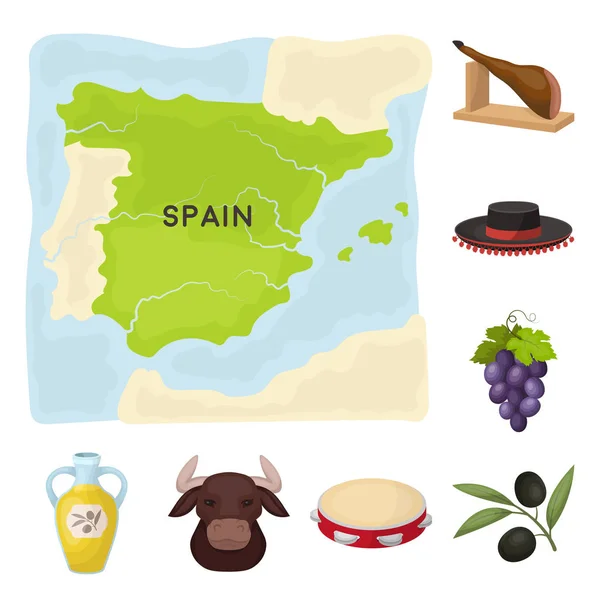 Ícones de desenhos animados do país Espanha na coleção de conjuntos para design.Travel e atrações símbolo vetorial ilustração da web . — Vetor de Stock