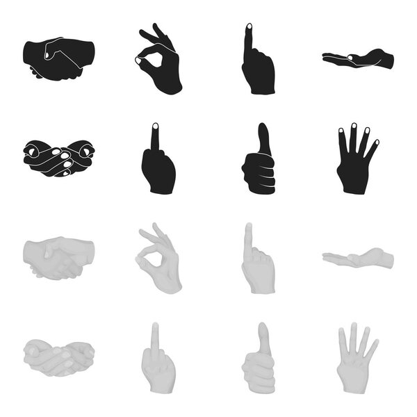 Palms together, big up, nameless. Hand gestures set collection icons in black,monochrome style vector symbol stock illustration web.