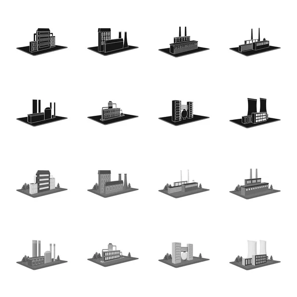 Fábrica de processamento, planta metalúrgica. Fábrica e indústria conjunto coleção ícones em preto, estilo monocromático símbolo vetorial isométrico estoque ilustração web . —  Vetores de Stock