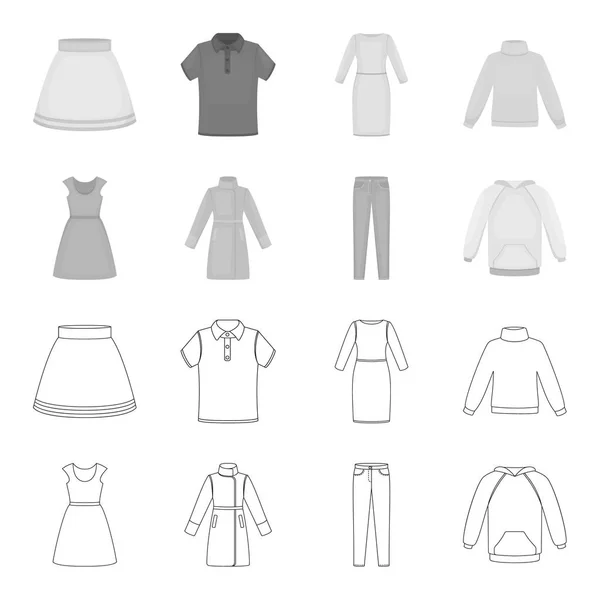 短い袖、ズボン、コート、ラグランでドレスアップします。服は、アウトライン、モノクロ スタイル シンボル ストック イラスト web でコレクション アイコンを設定. — ストック写真