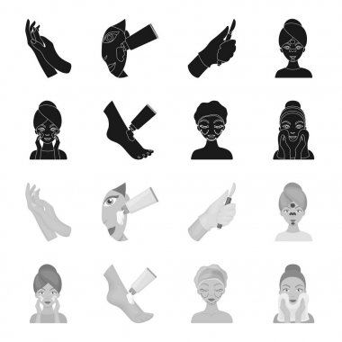 Yüz bakımı, estetik, yüz silerek, ayaklara nemlendirici. Cilt Bakımı toplama simgeler siyah, tek renkli stil vektör simge stok çizim web içinde ayarla..